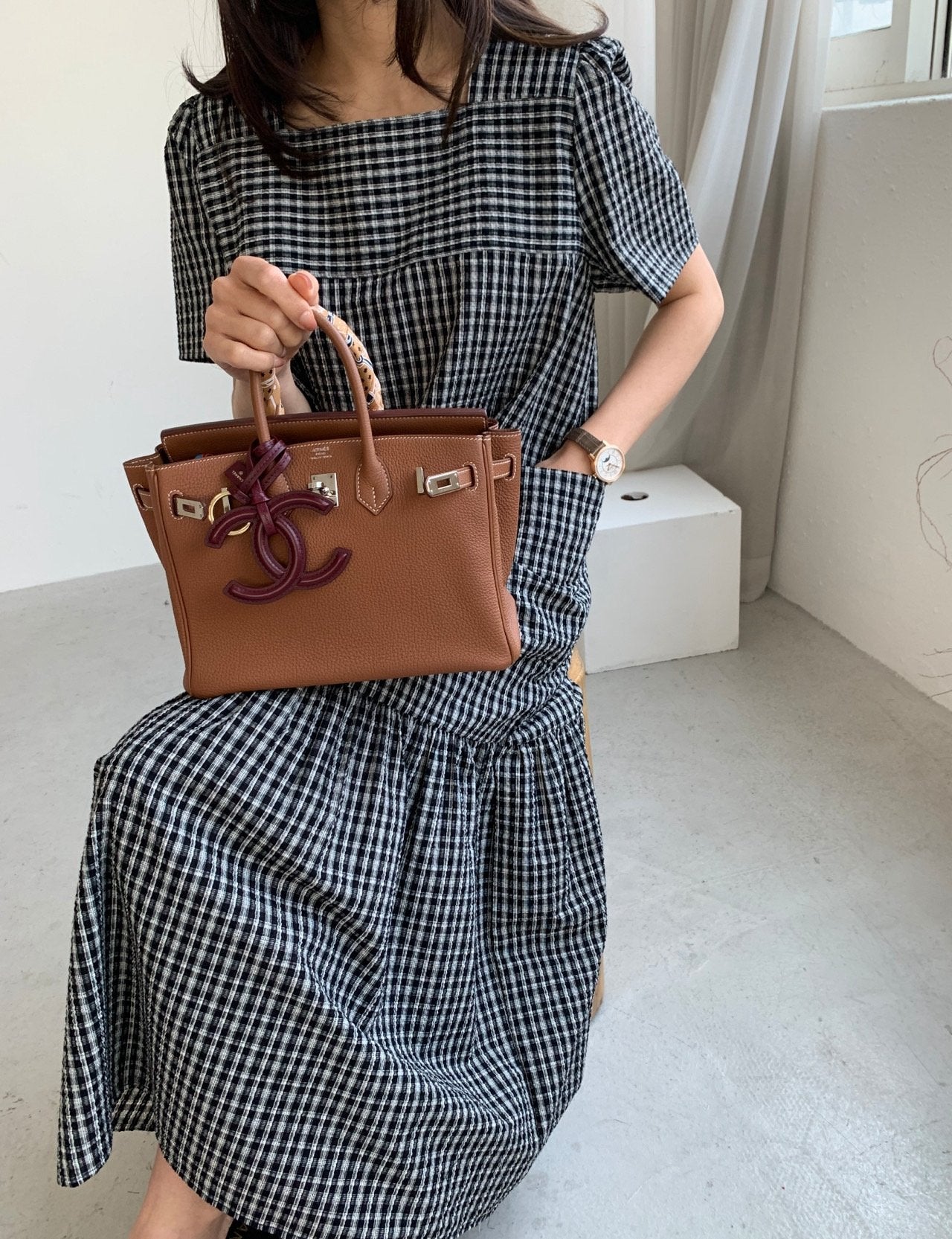 Seersucker square neck dress