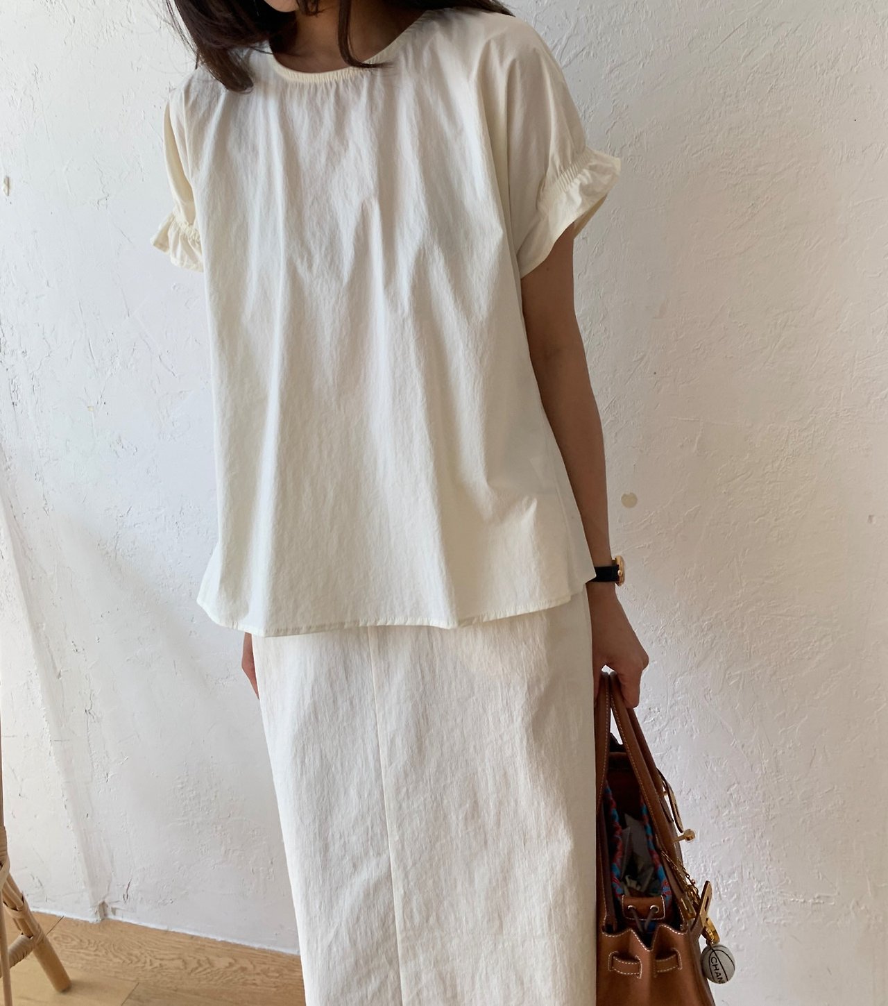 Nylon frill sleeves blouse