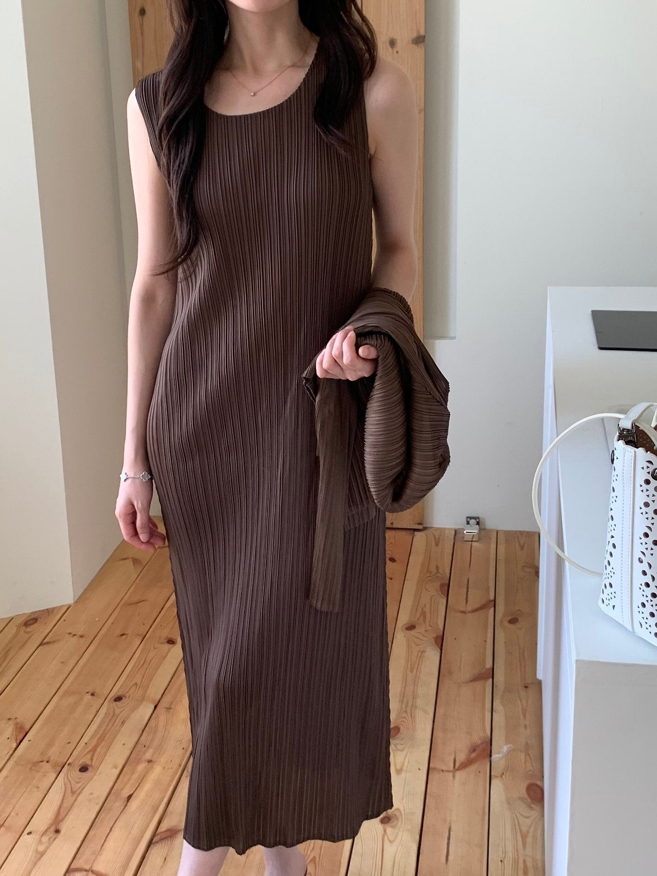 Pleats cardigan set