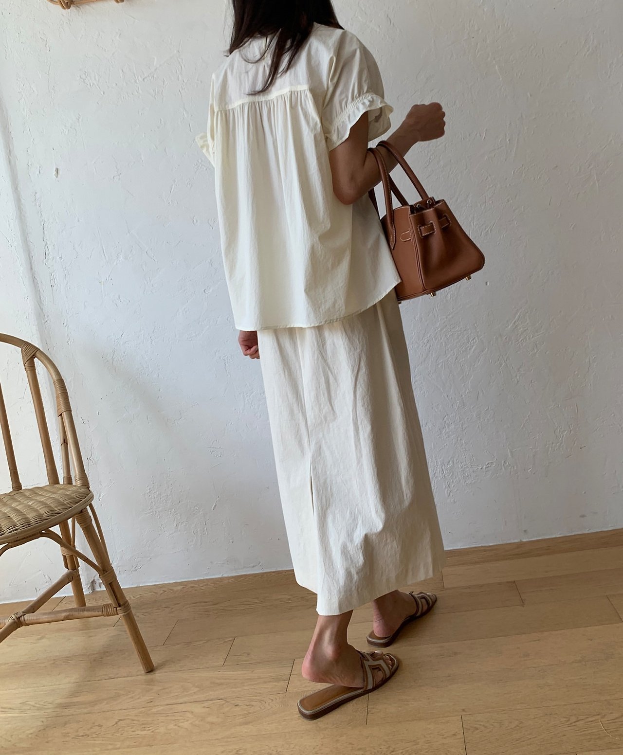 Nylon frill sleeves blouse