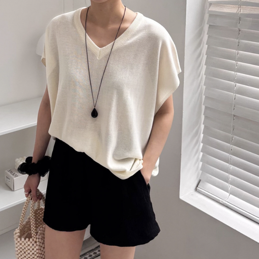 V neck loose fit knit top