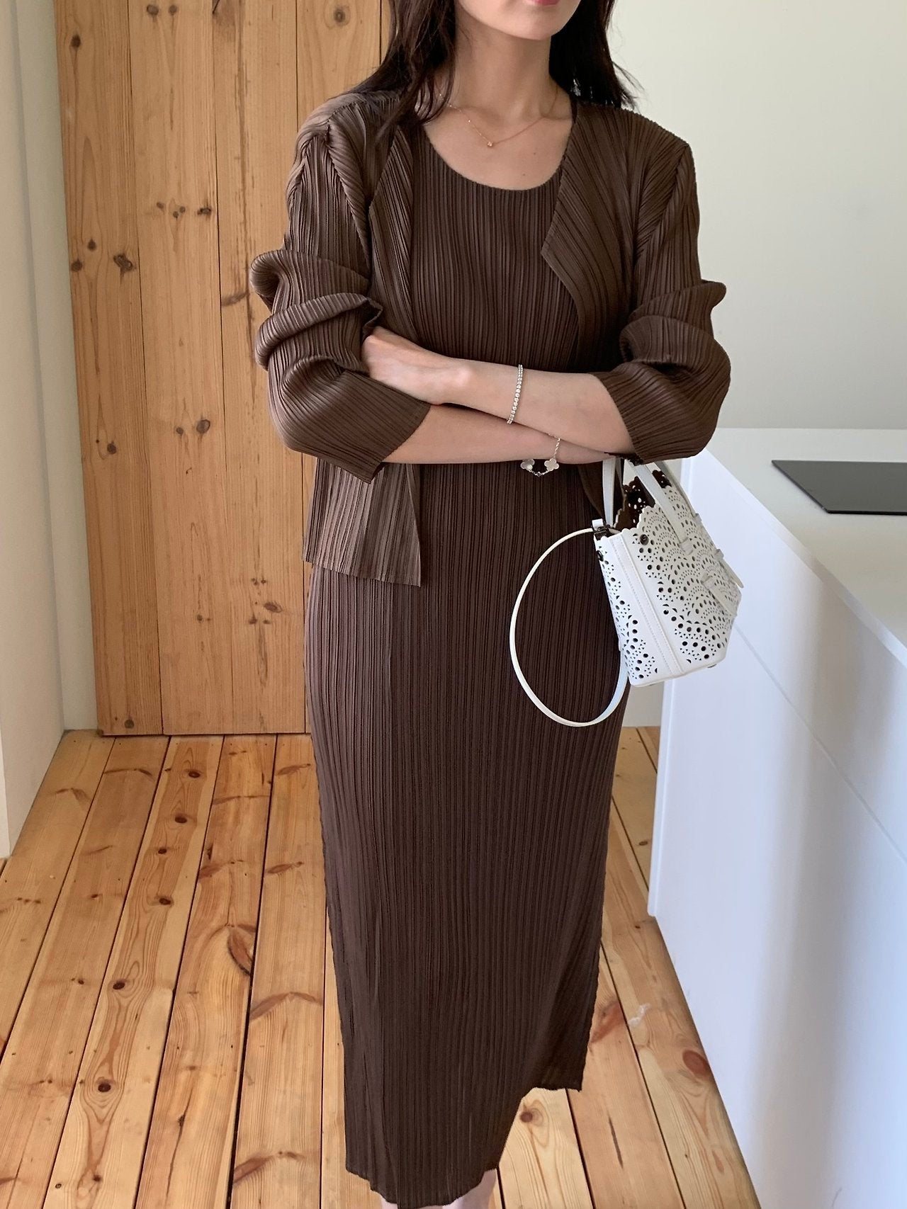 Pleats cardigan set