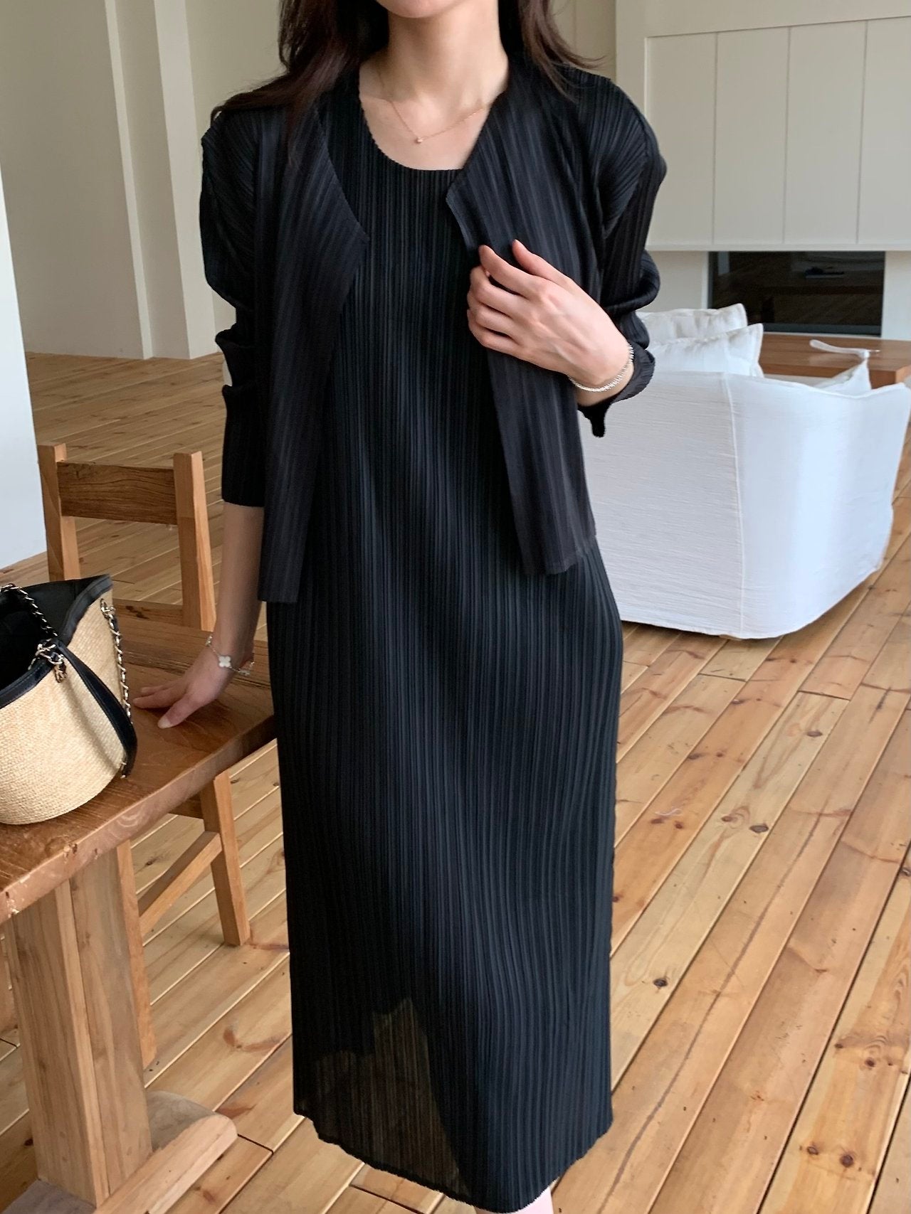 Pleats cardigan set