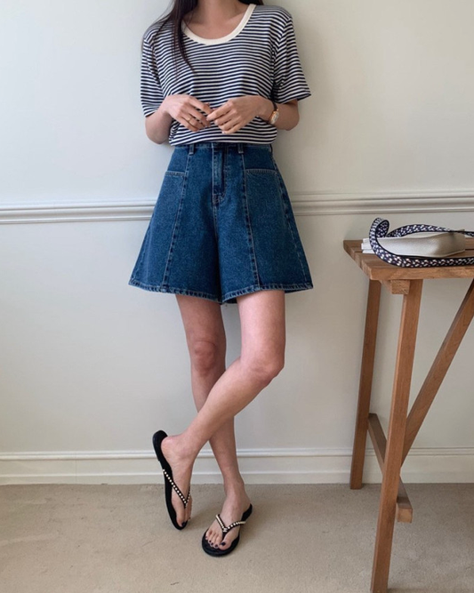 A line denim shorts