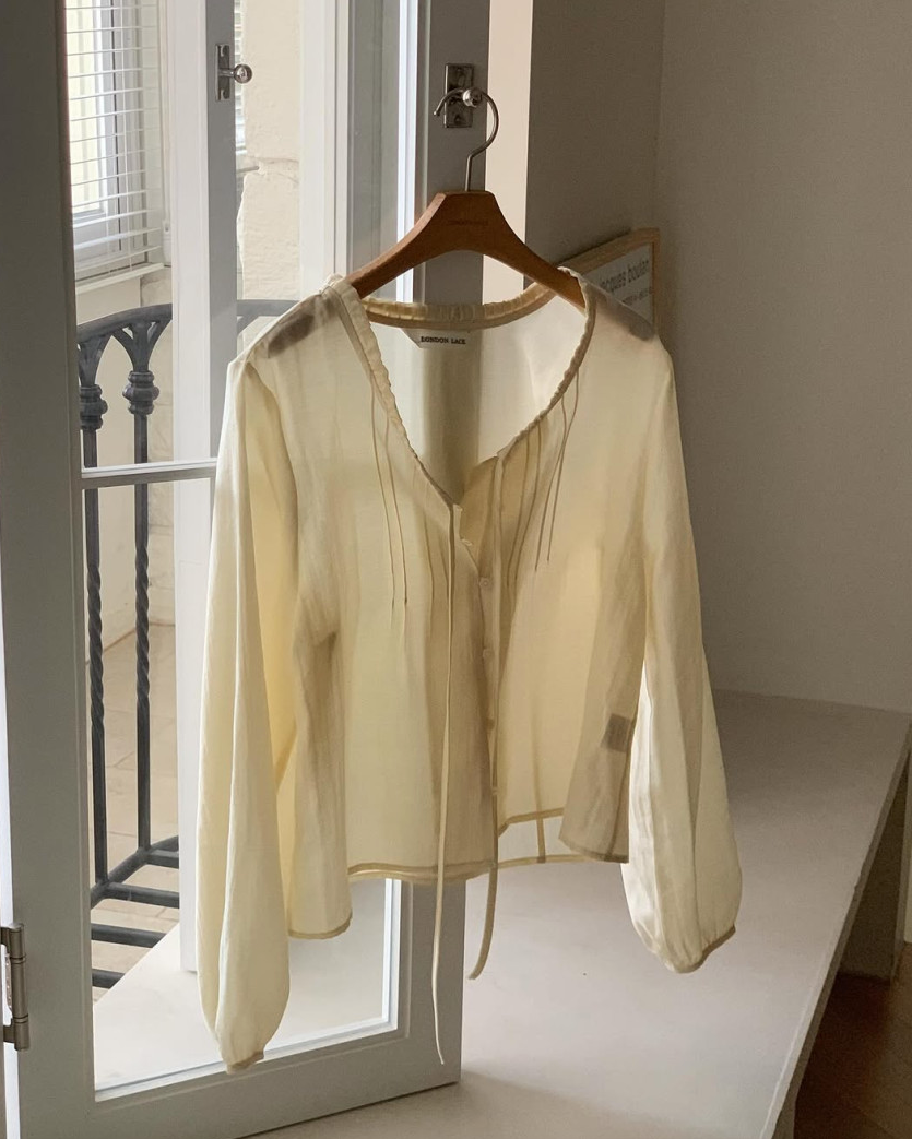 Lace neckline pintuck blouse