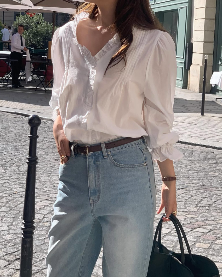 Cotton frill blouse