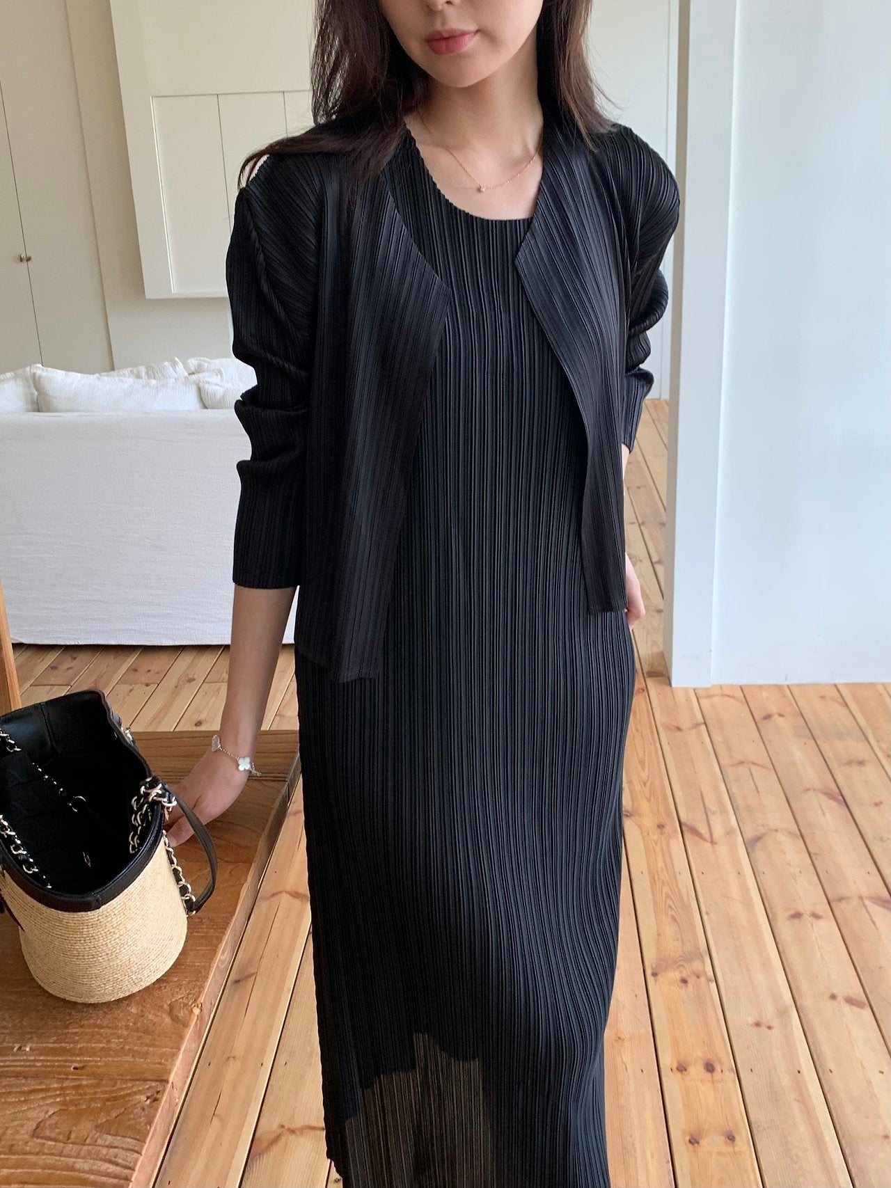 Pleats cardigan set