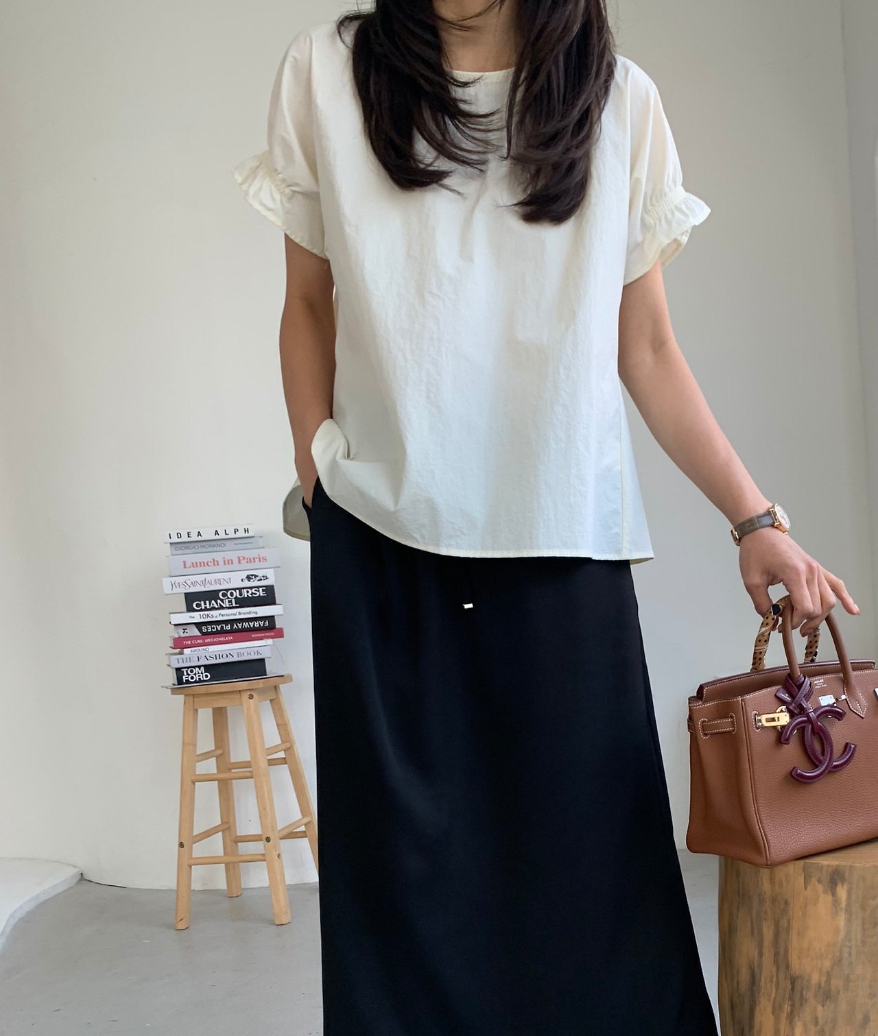 Nylon frill sleeves blouse