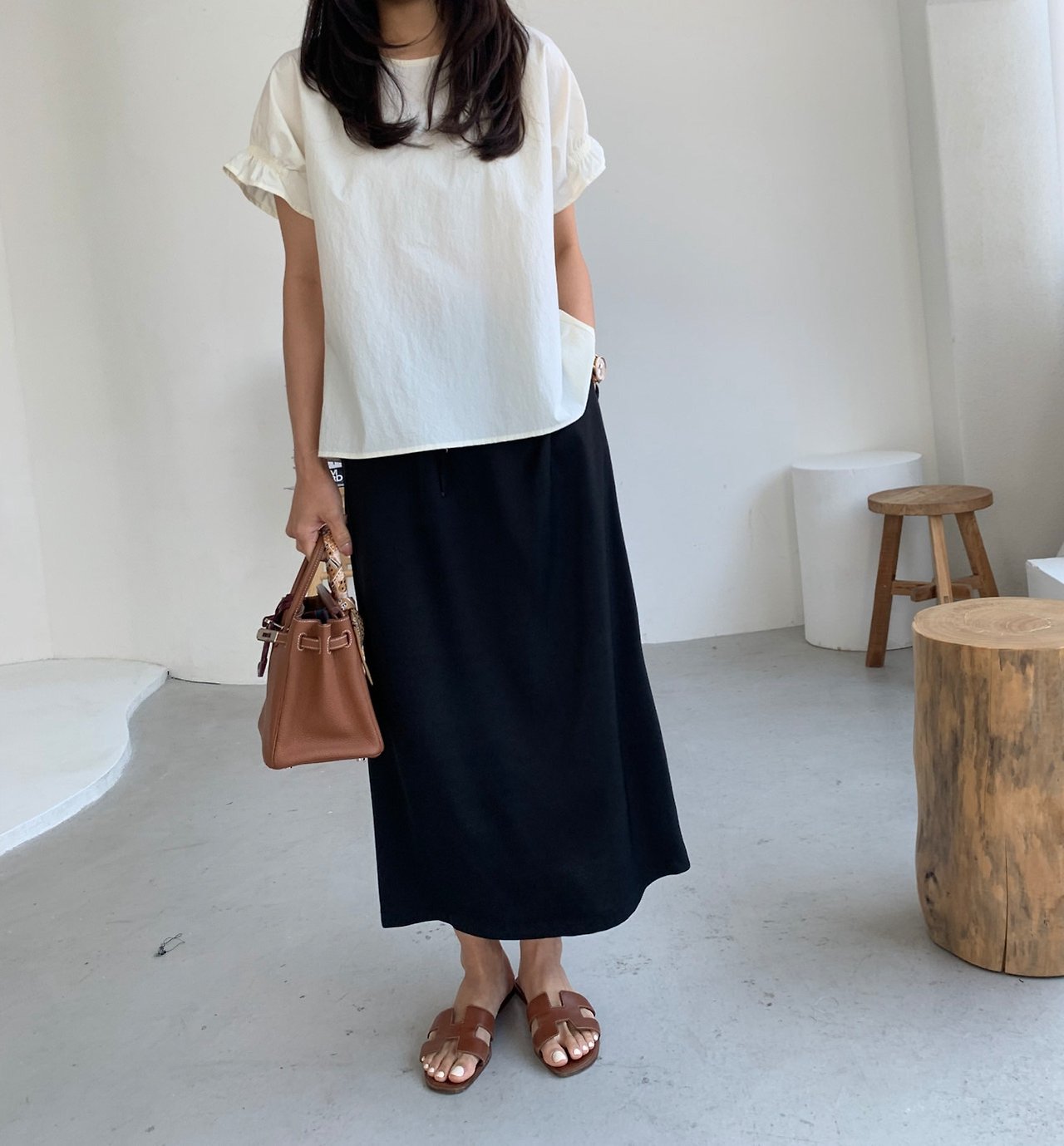 Nylon frill sleeves blouse