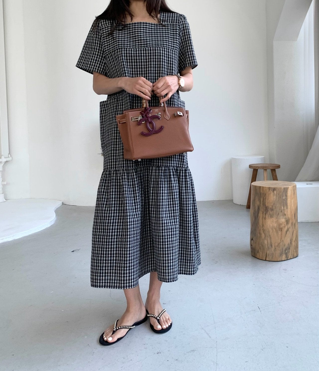 Seersucker square neck dress