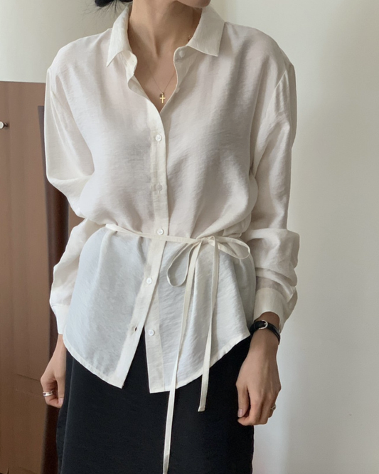 Silky belt shirt