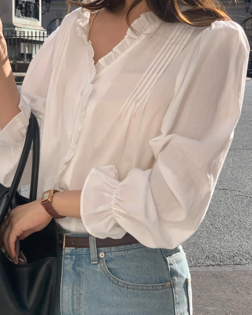 Cotton frill blouse