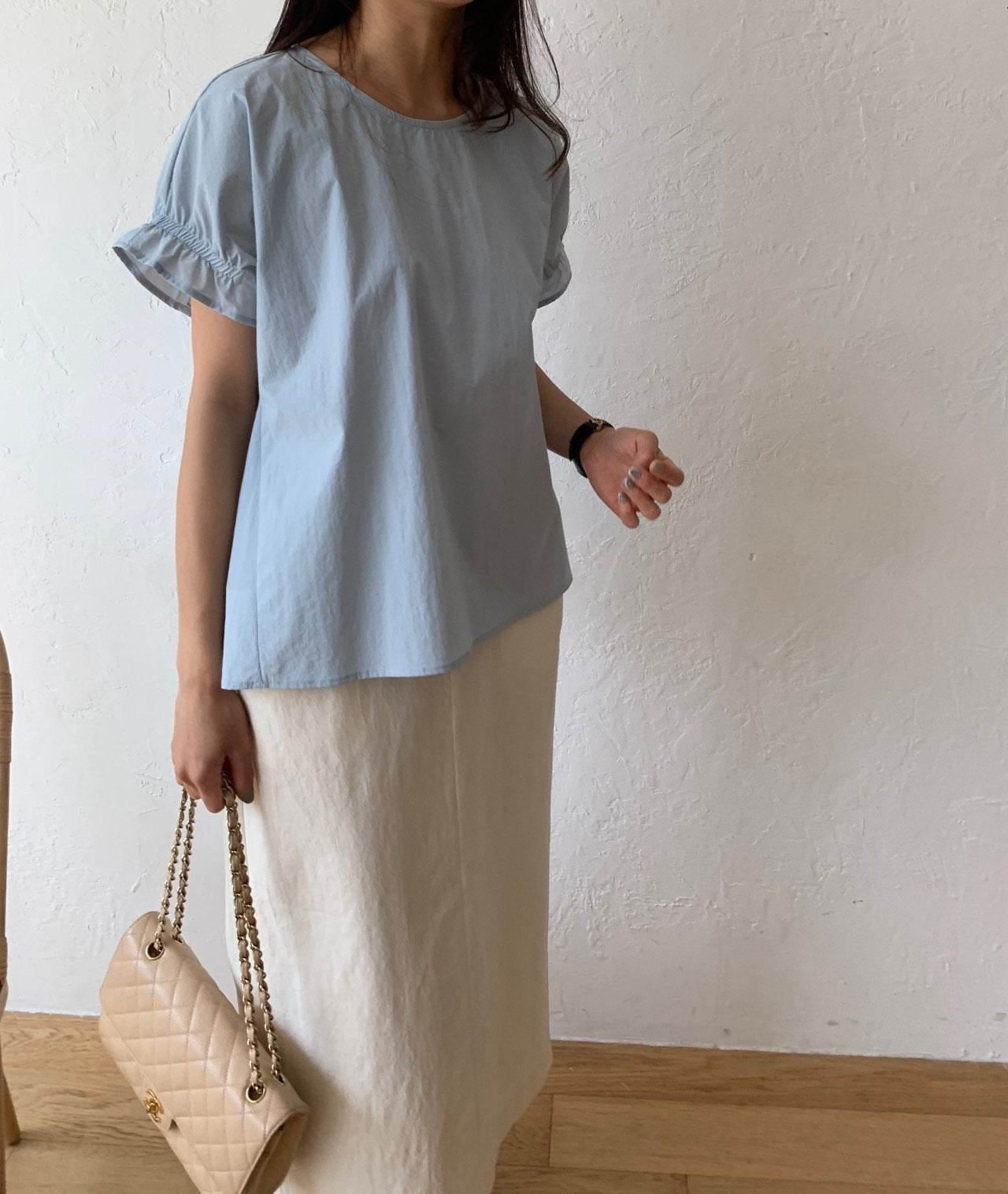 Nylon frill sleeves blouse