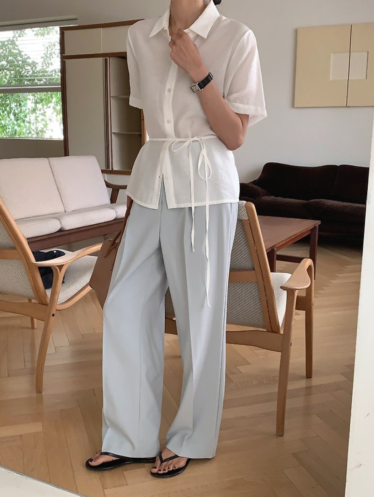 Silky half sleeves blouse