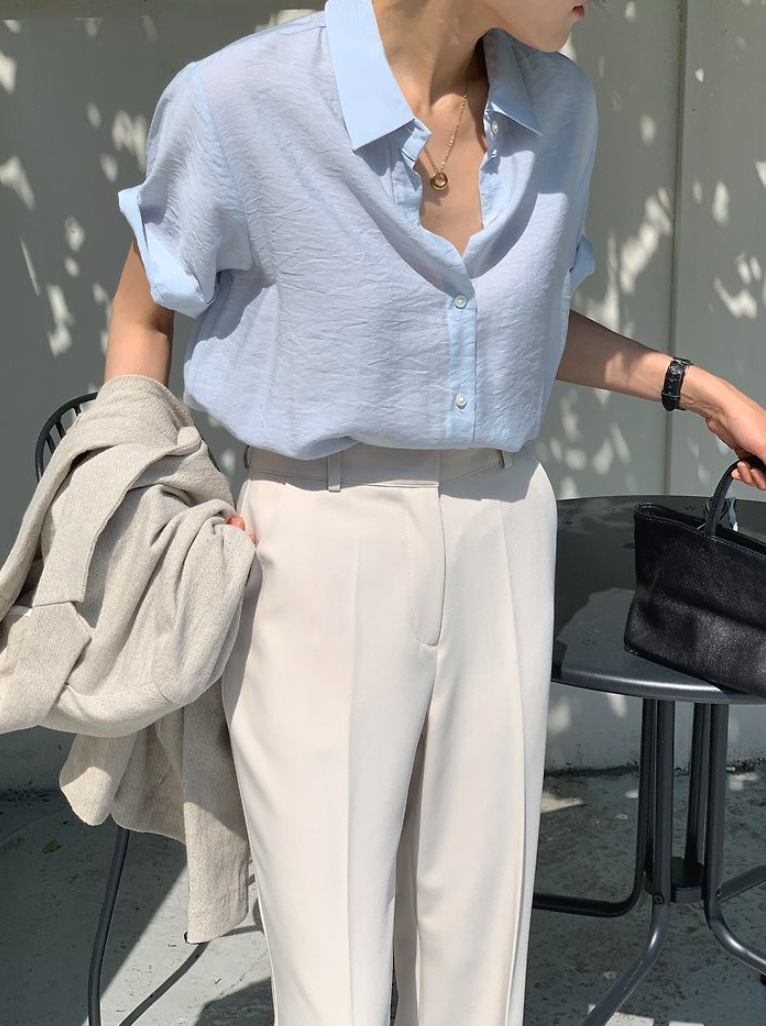 Silky half sleeves blouse