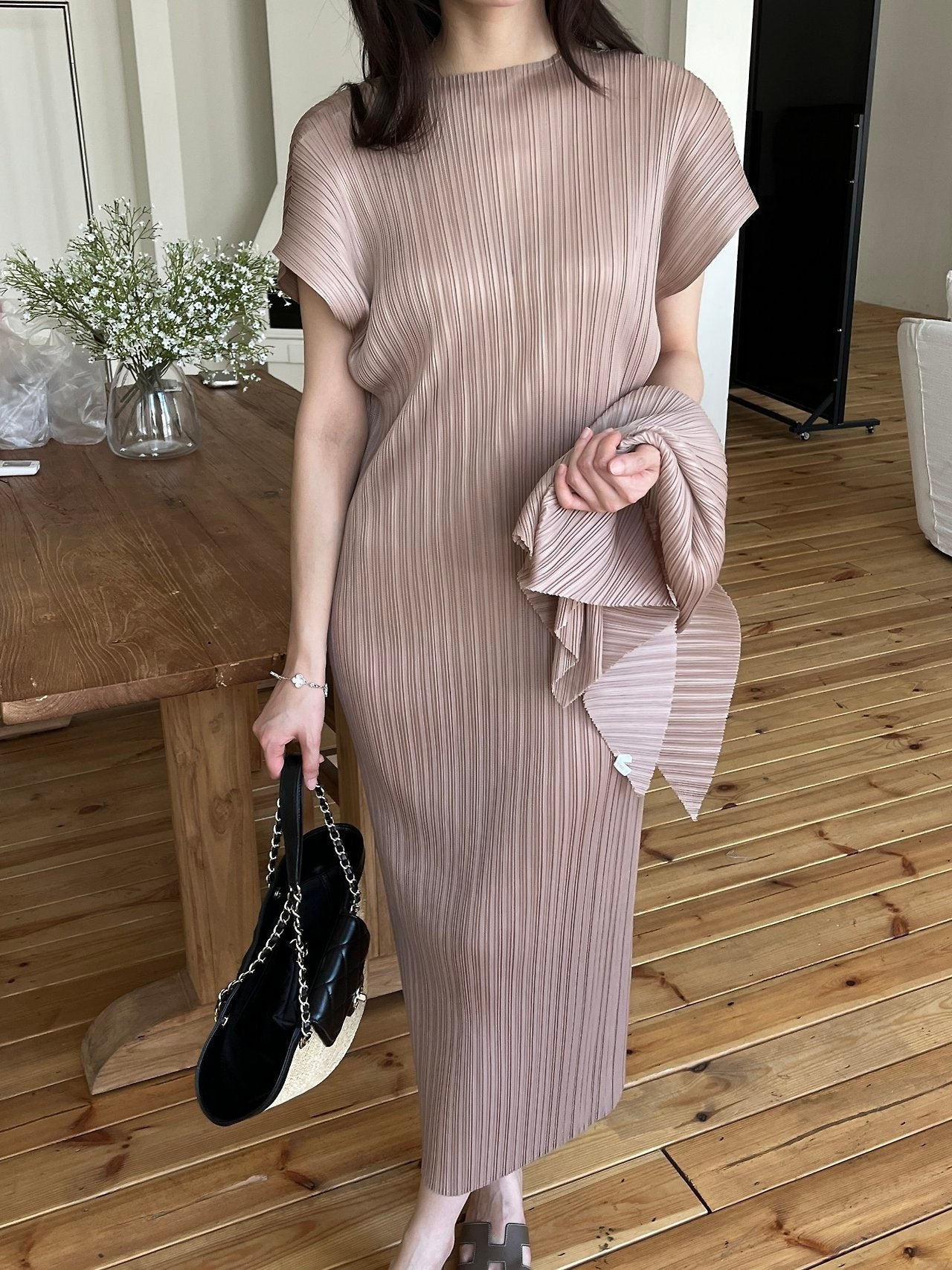 Scarf set pleats dress