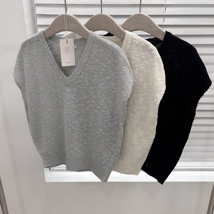 V neck slub knit top