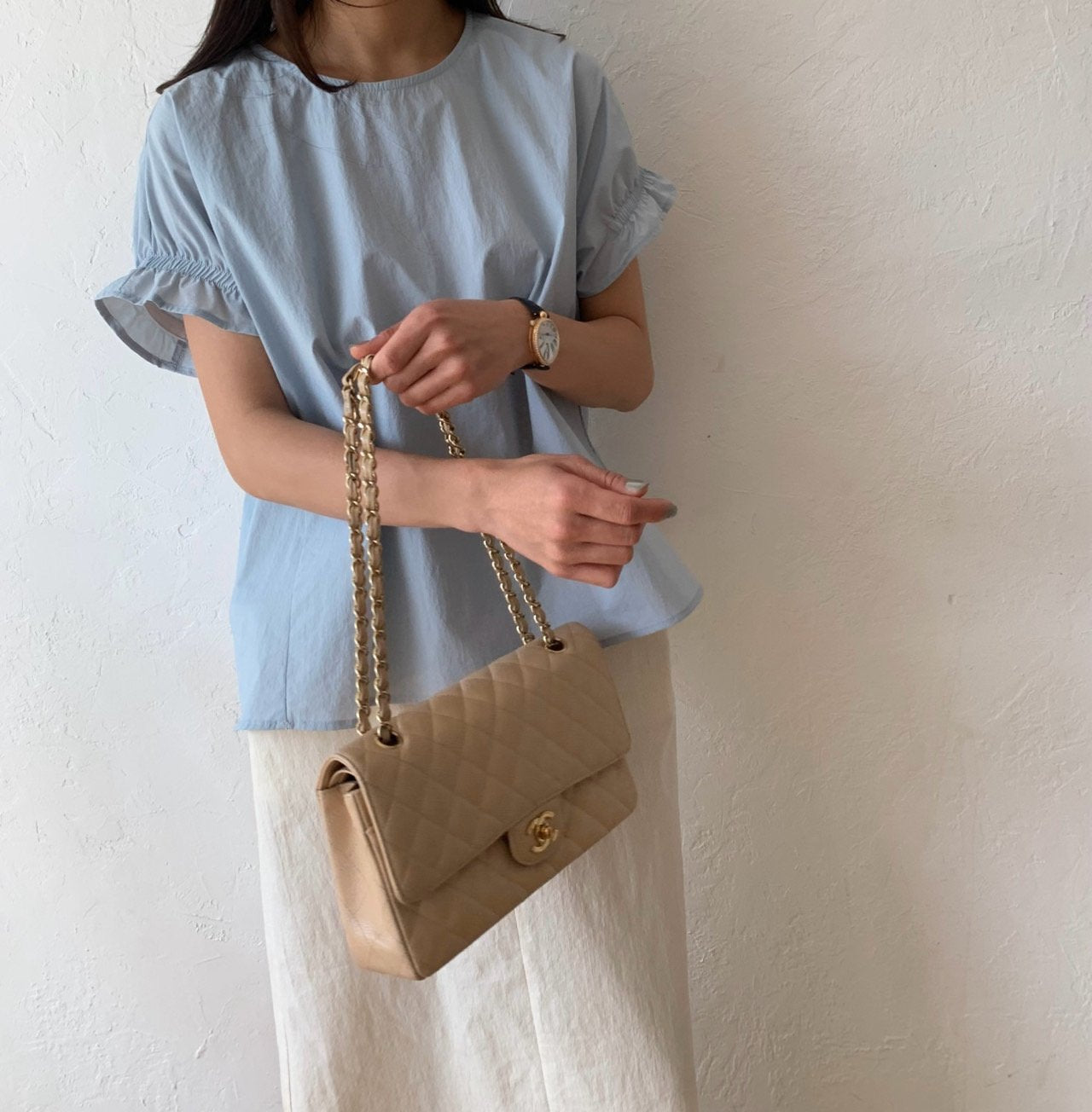 Nylon frill sleeves blouse