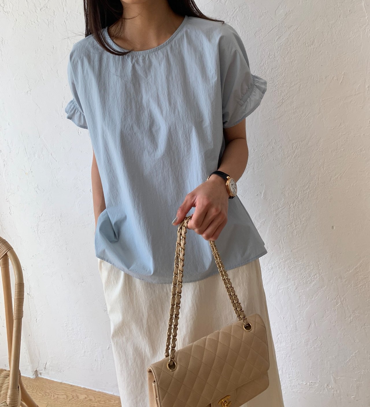 Nylon frill sleeves blouse