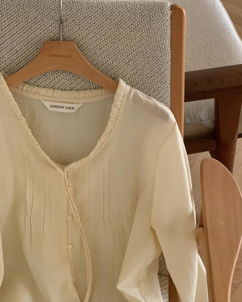 Lace neckline pintuck blouse