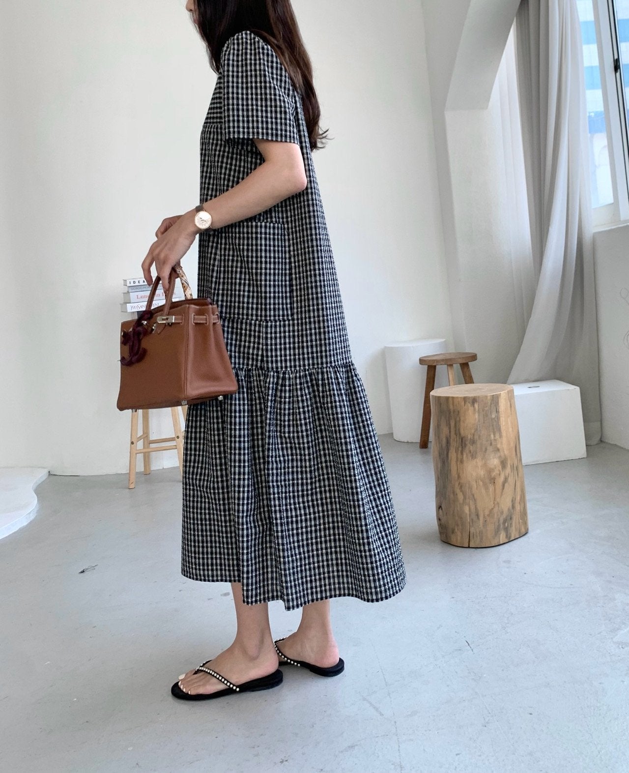Seersucker square neck dress