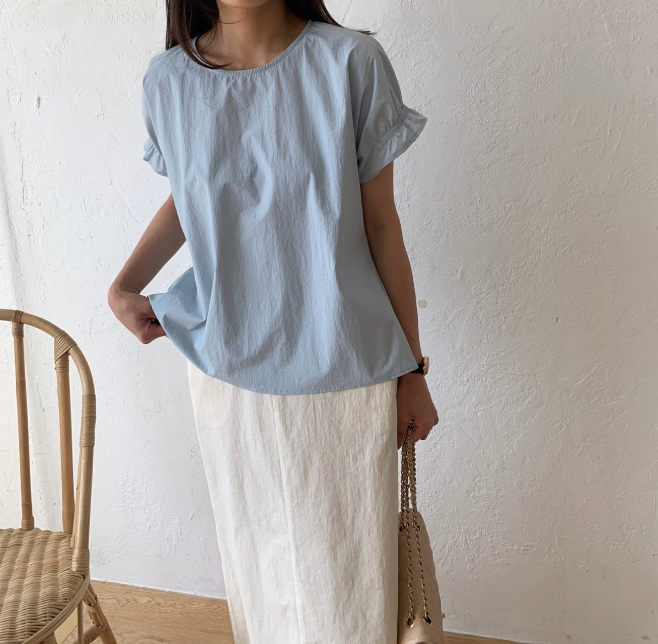 Nylon frill sleeves blouse
