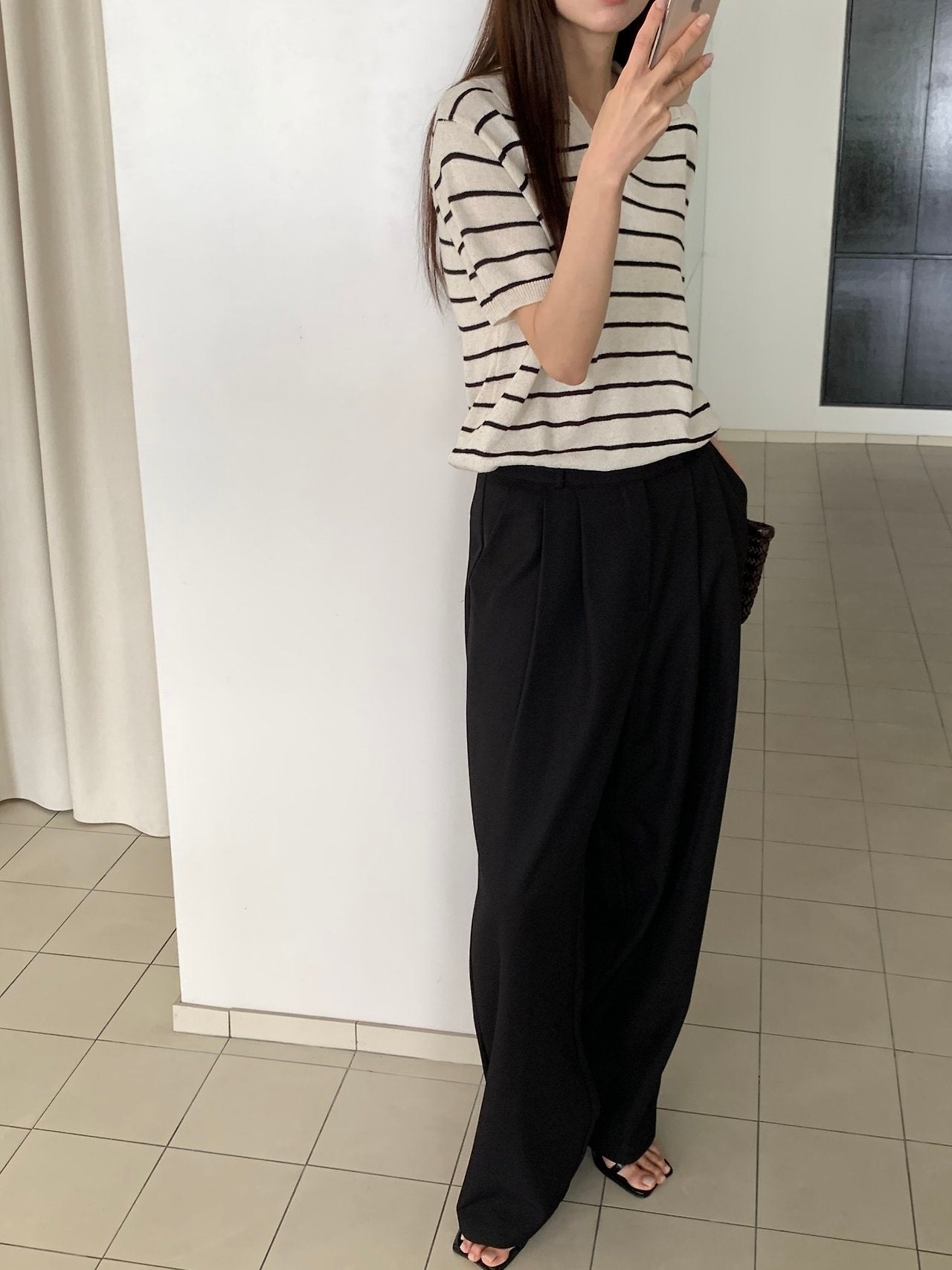 Linen striped knit top