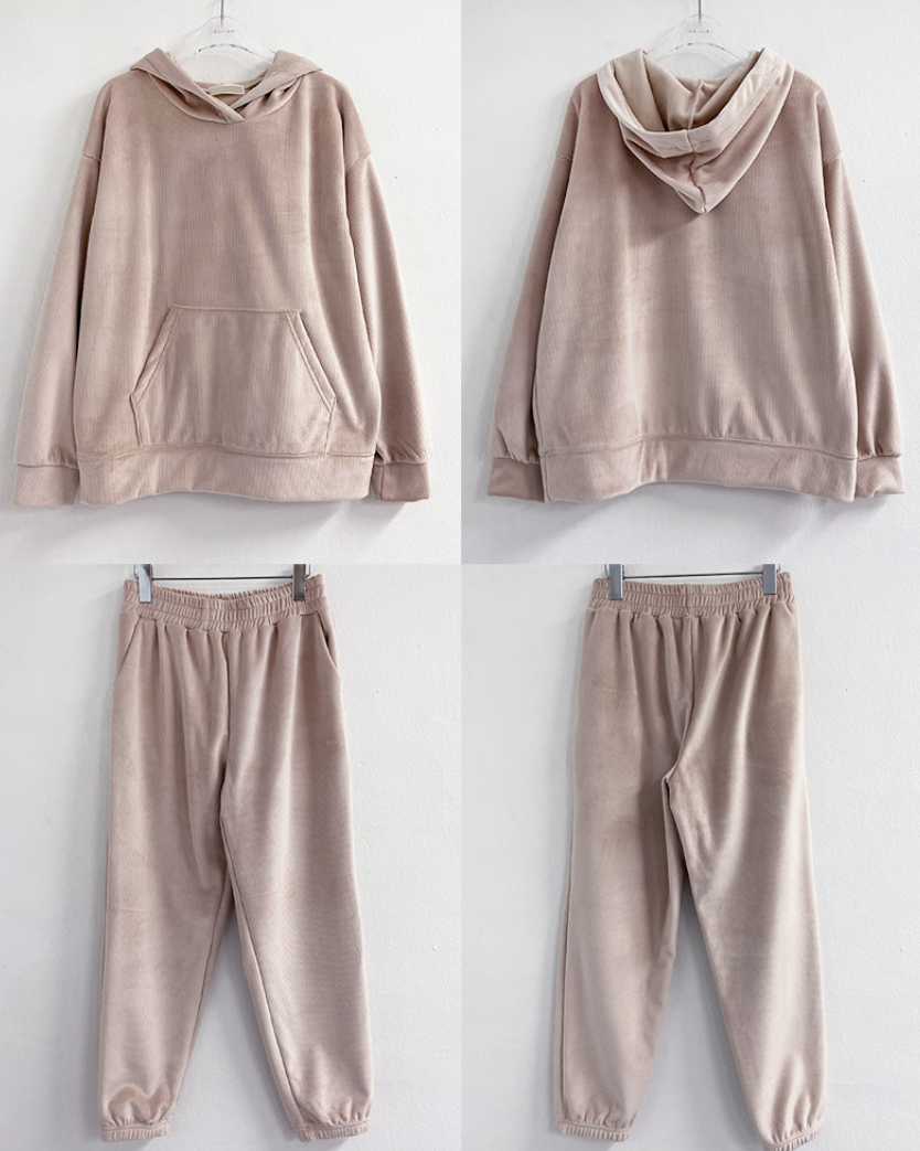(F/W) Ribbed velour hoodie set