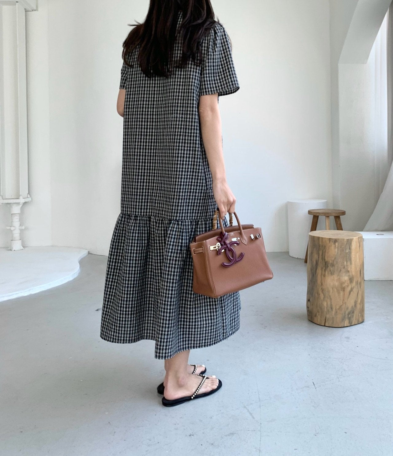 Seersucker square neck dress
