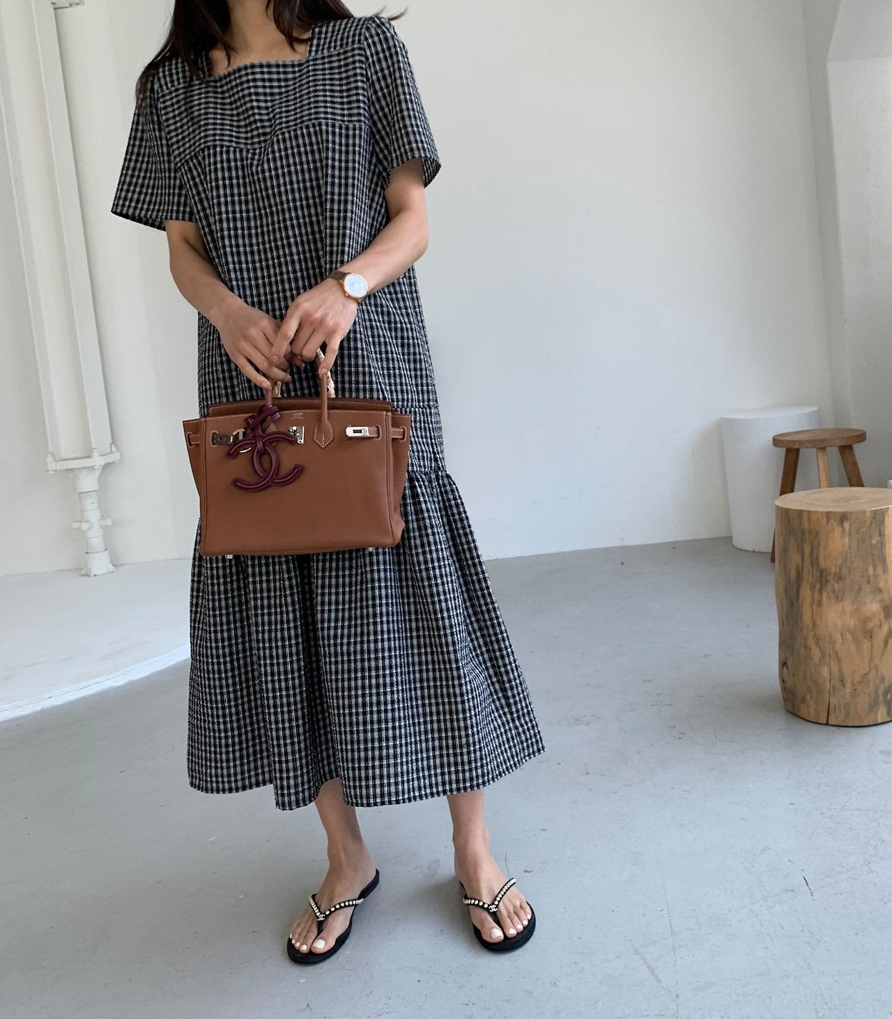 Seersucker square neck dress