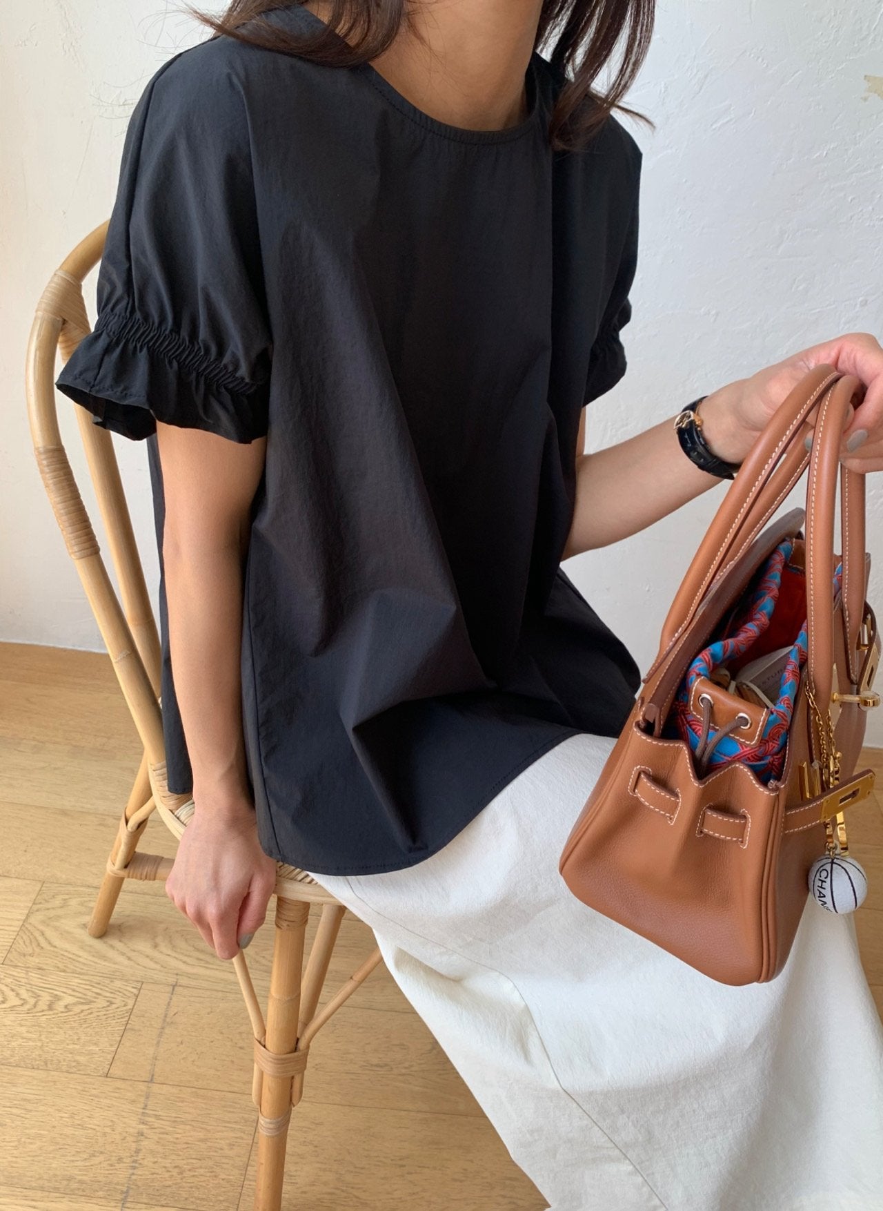 Nylon frill sleeves blouse
