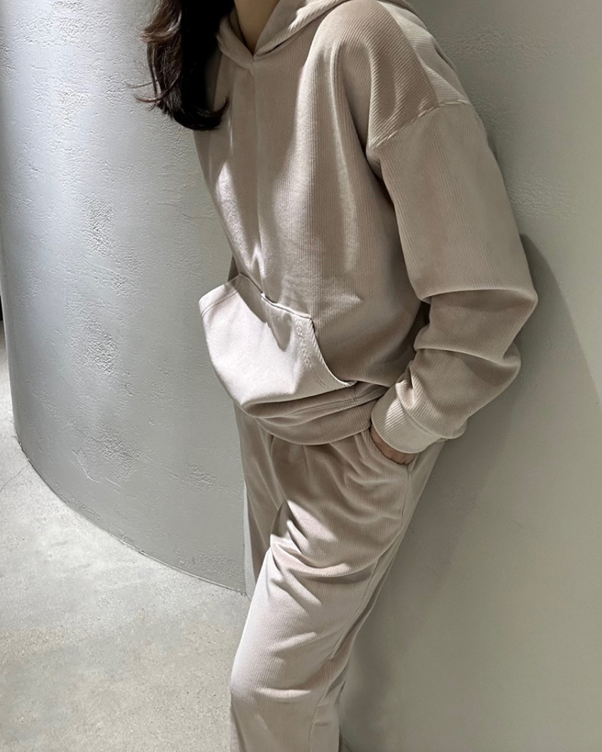 (F/W) Ribbed velour hoodie set
