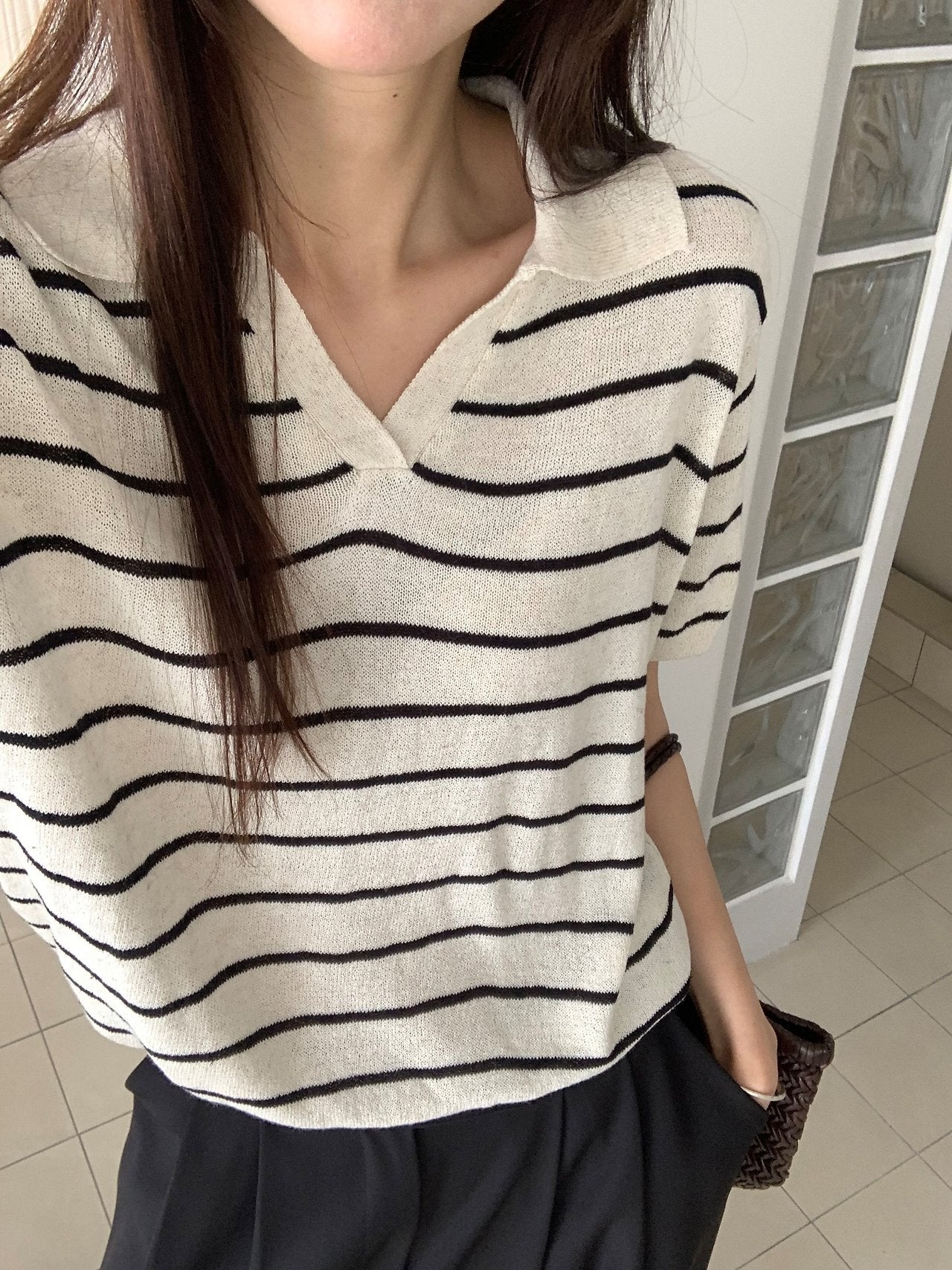 Linen striped knit top