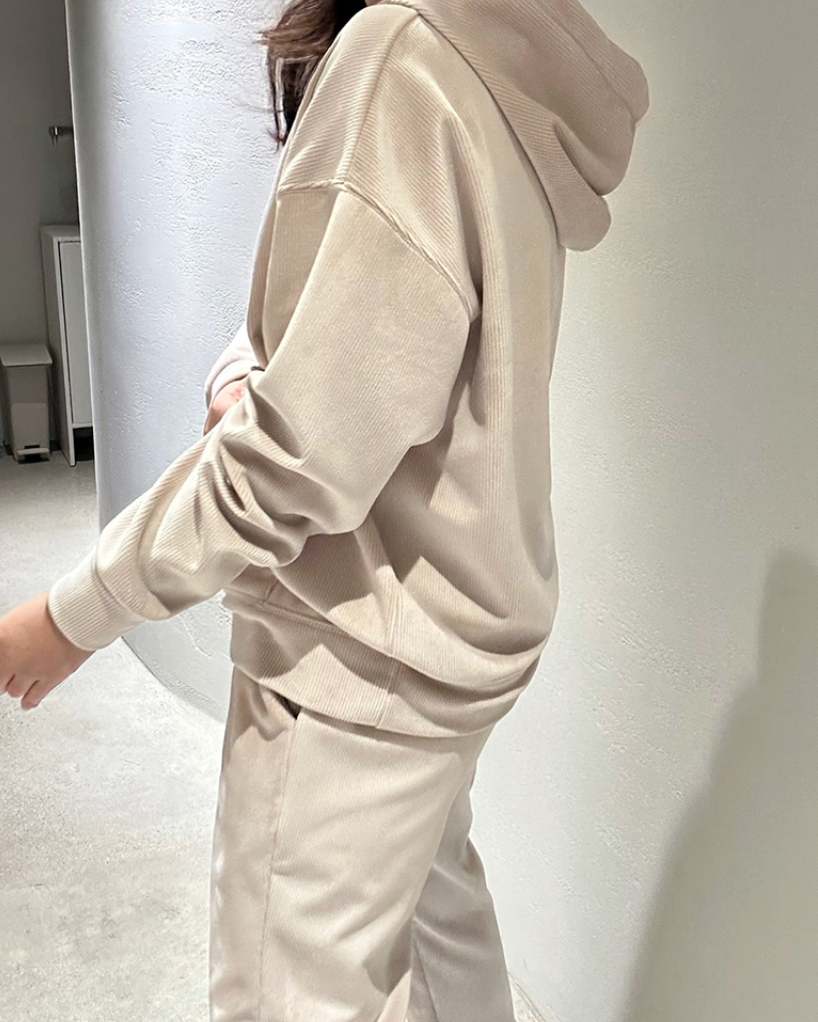 (F/W) Ribbed velour hoodie set