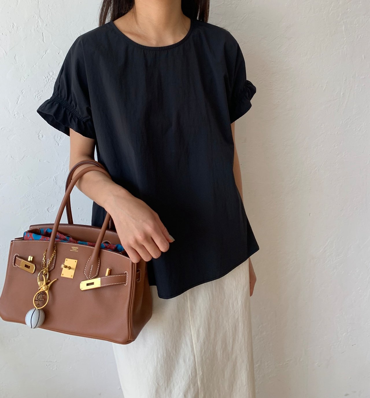 Nylon frill sleeves blouse