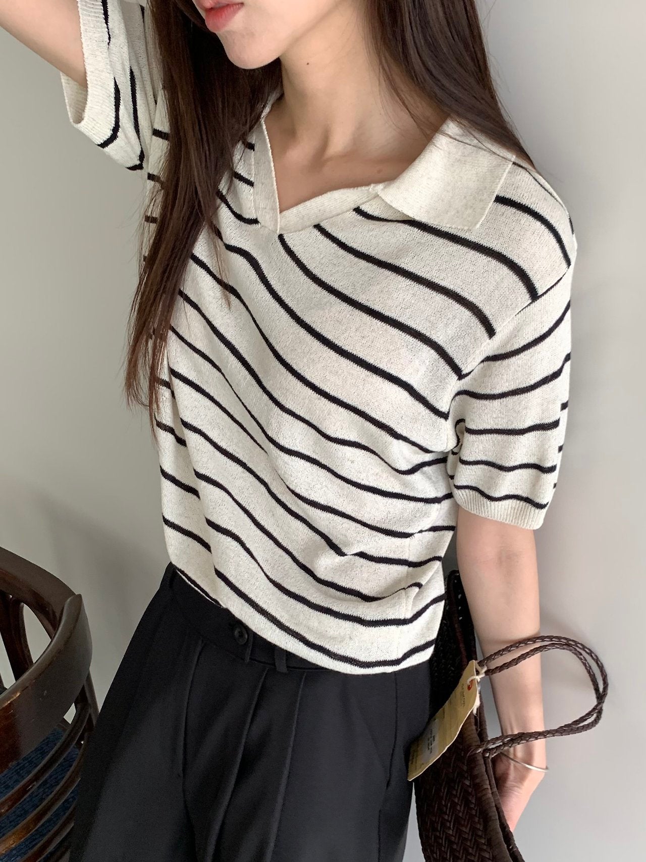 Linen striped knit top