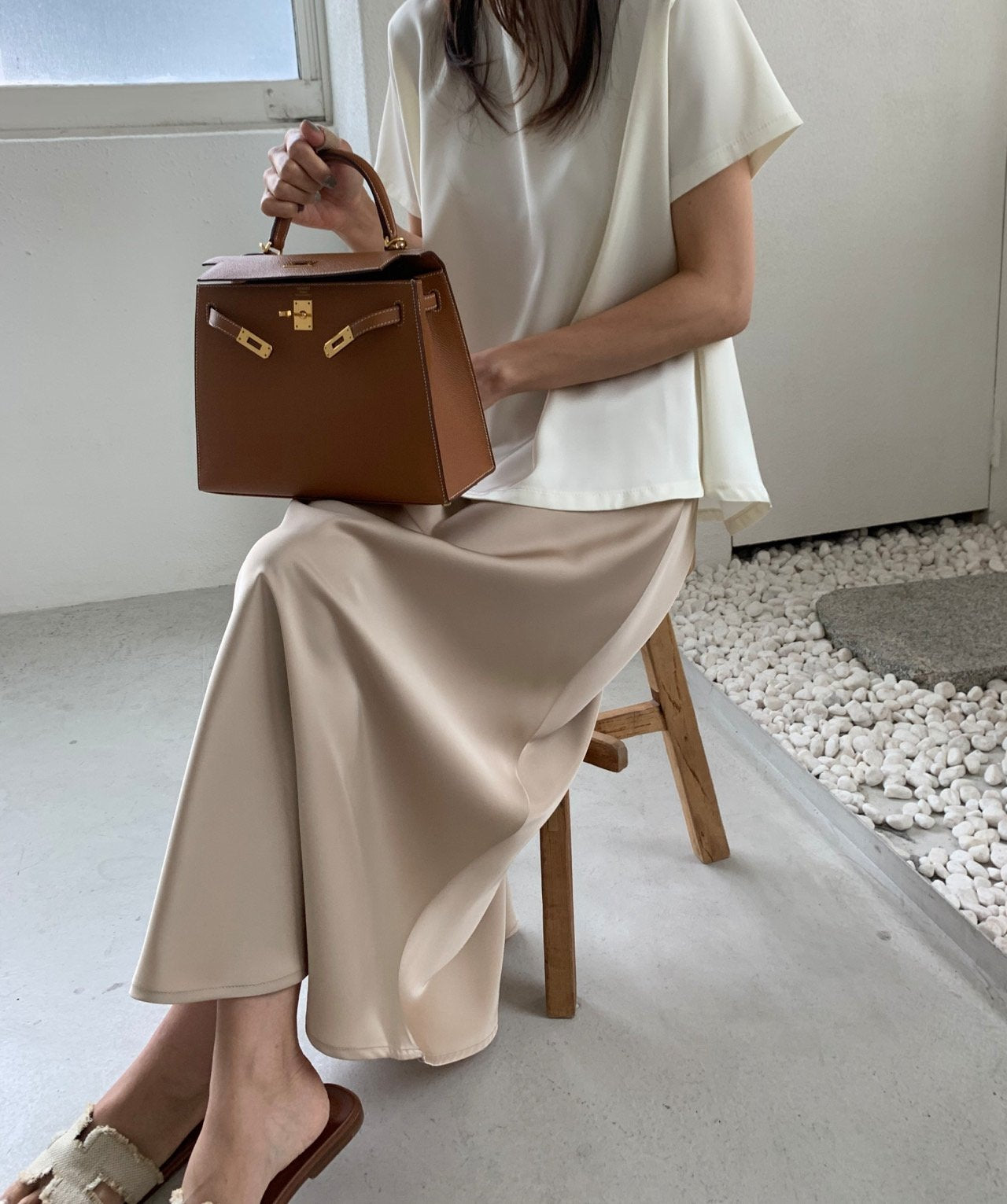 Satin A line skirt
