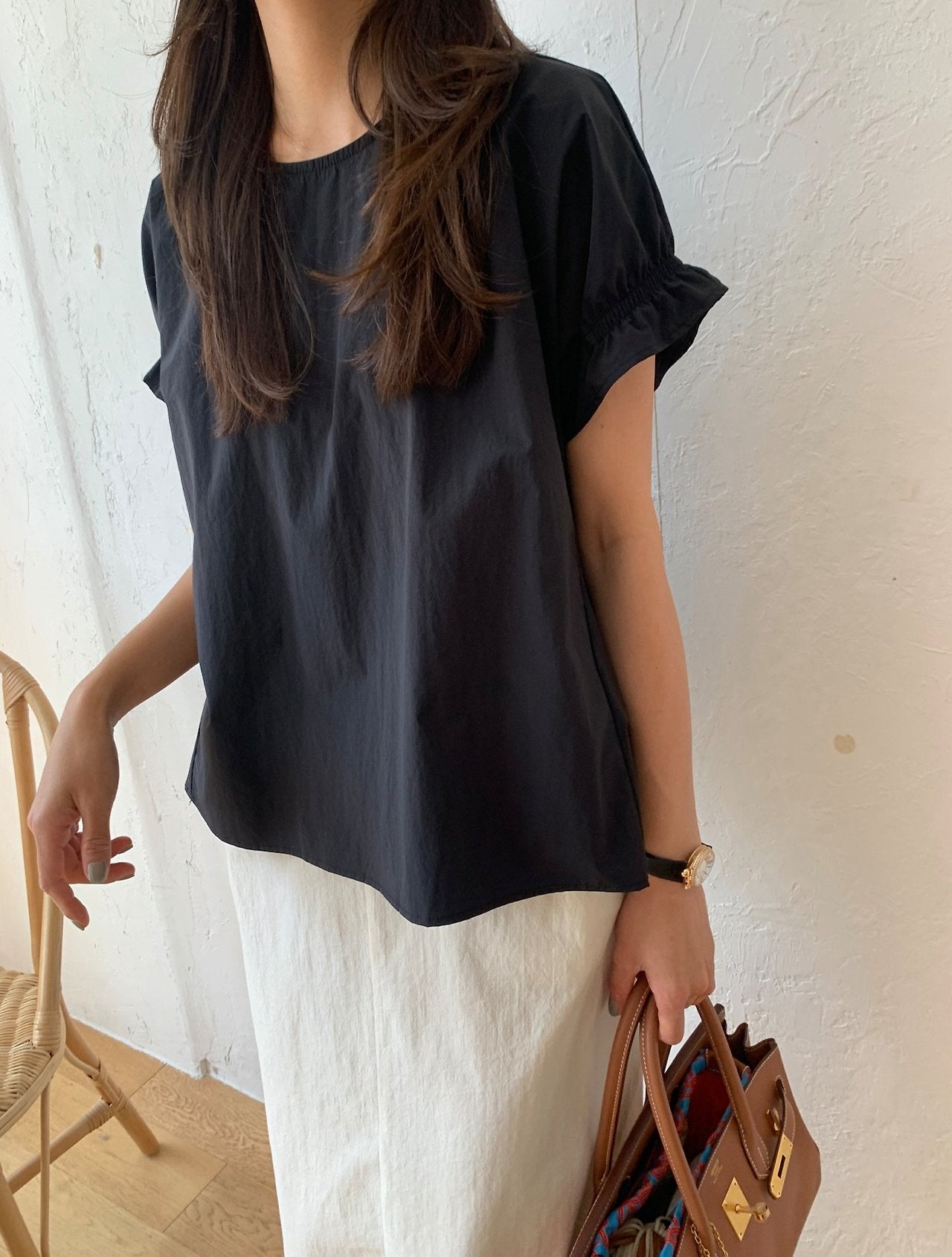Nylon frill sleeves blouse