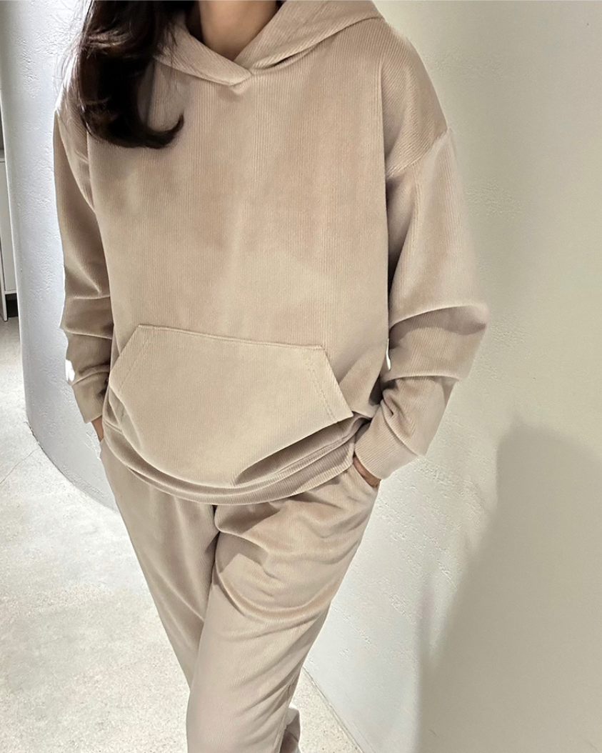 (F/W) Ribbed velour hoodie set