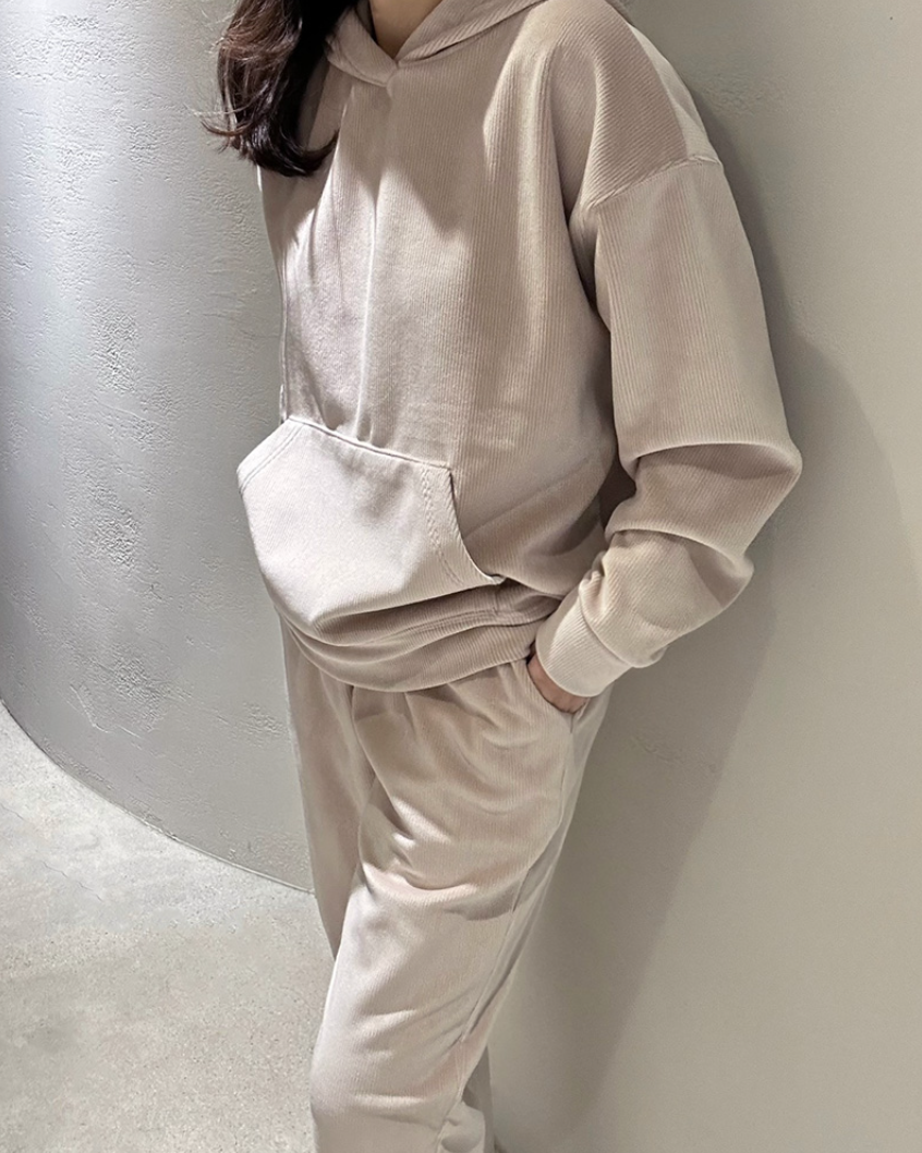 (F/W) Ribbed velour hoodie set