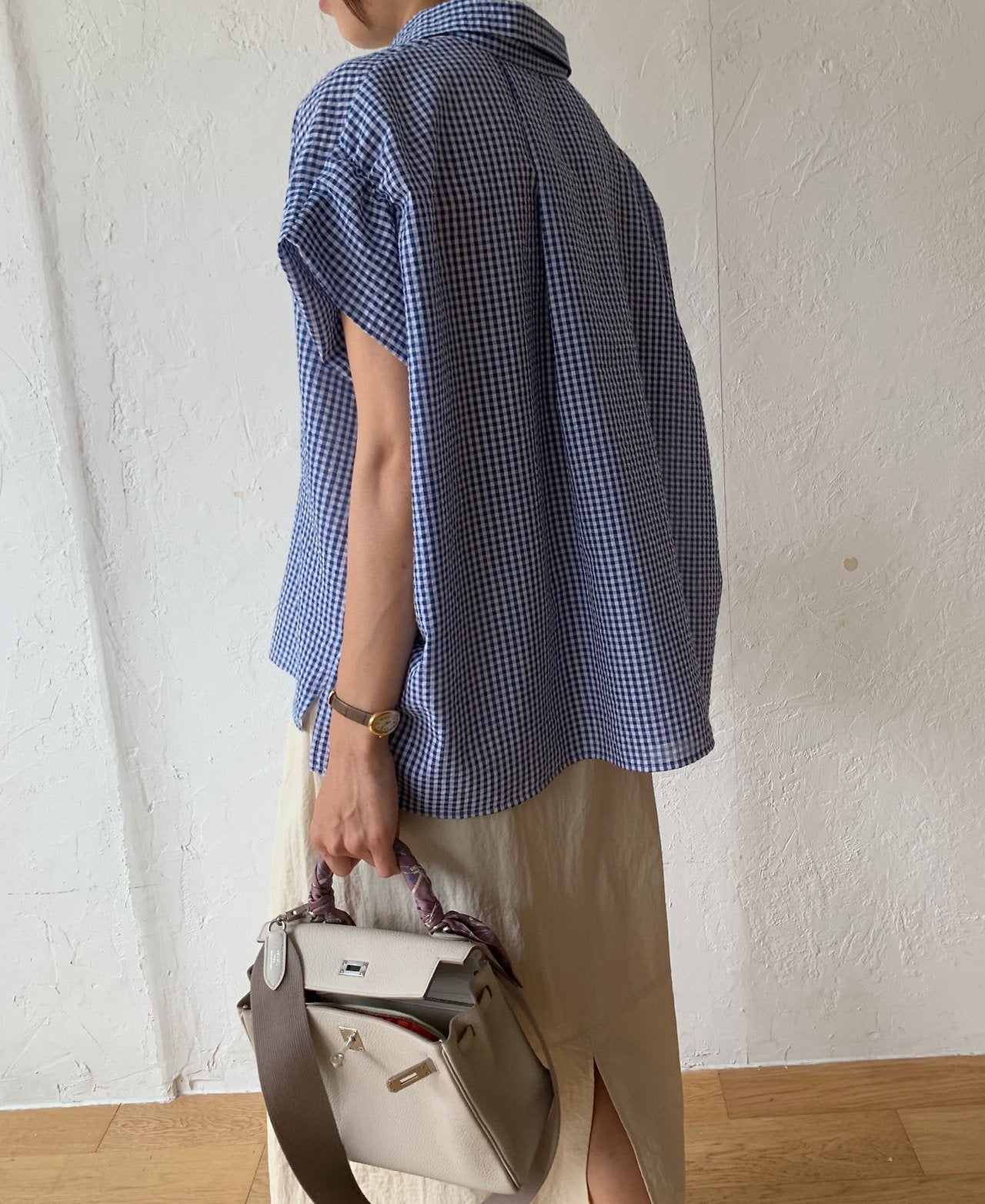Seersucker batwing sleeves shirt