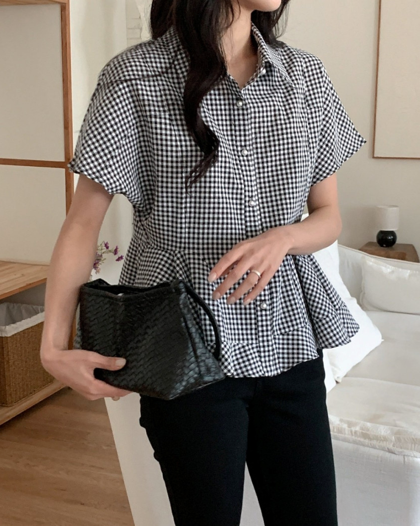 Pearl button peplum blouse