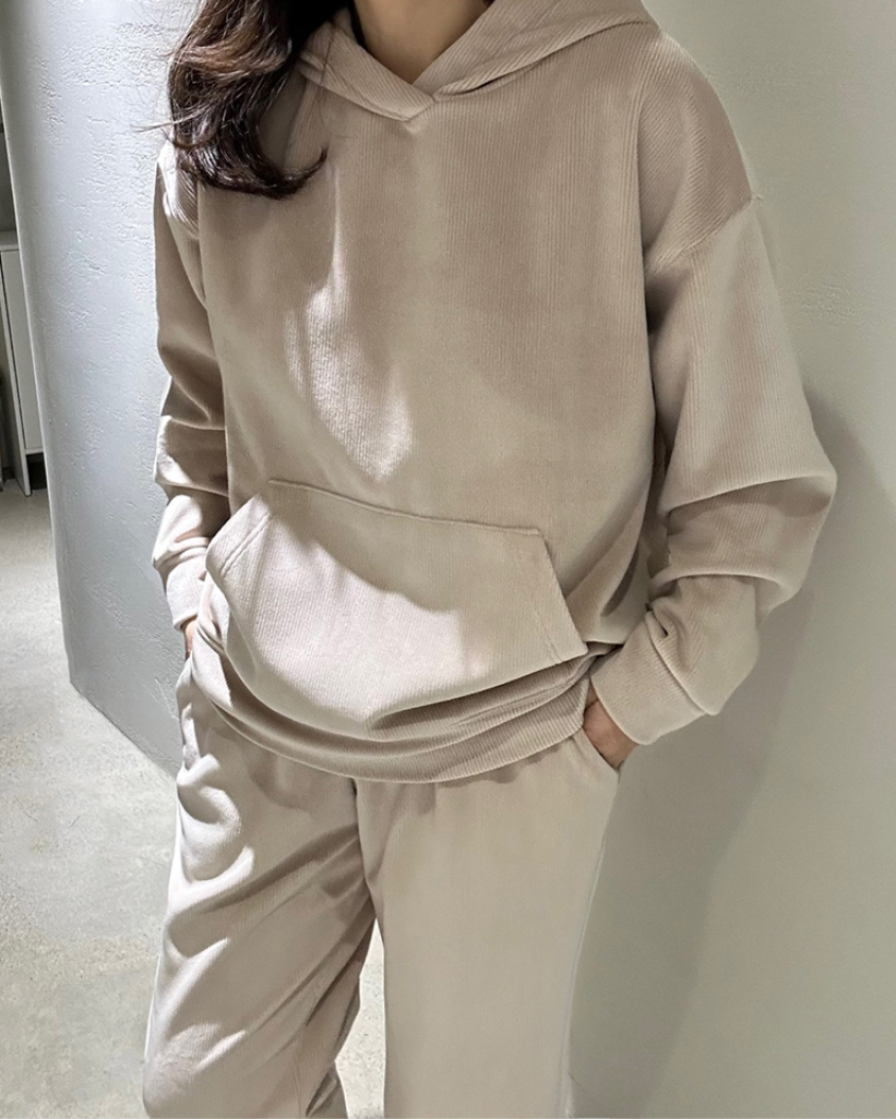 (F/W) Ribbed velour hoodie set