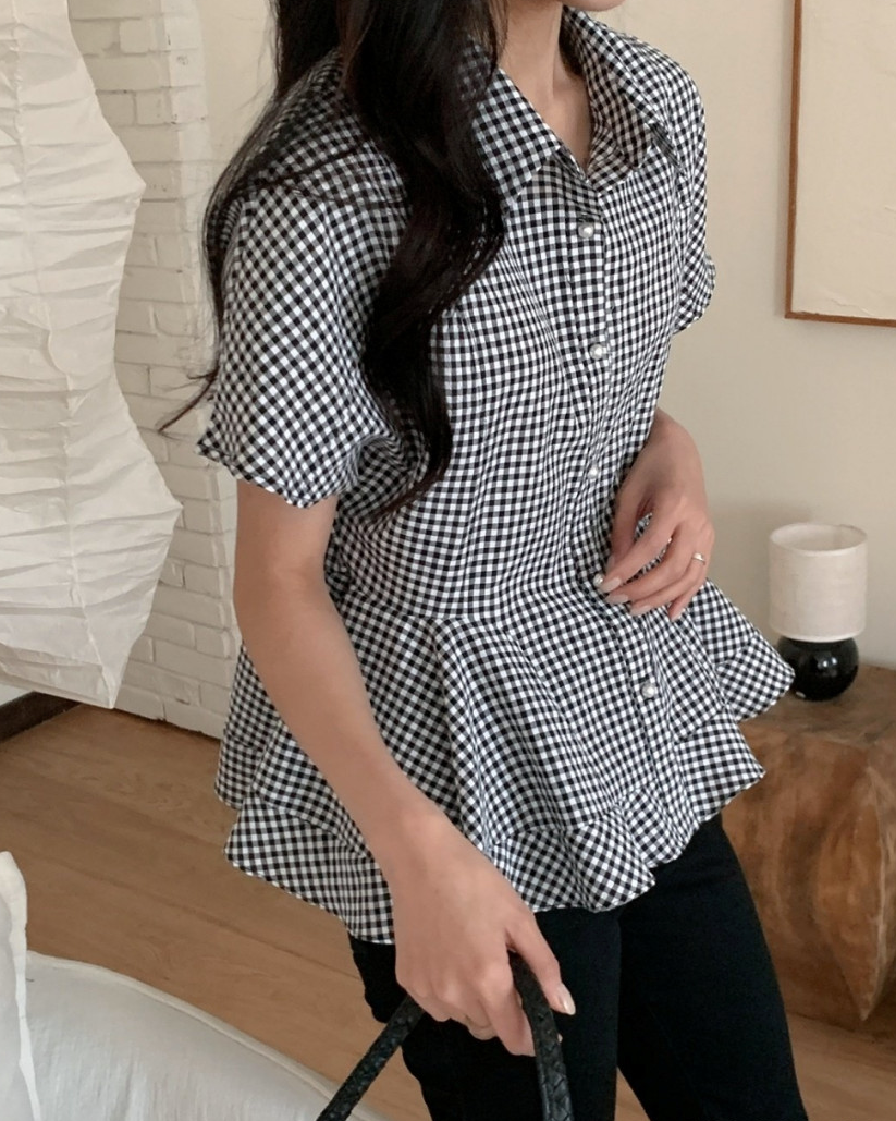 Pearl button peplum blouse