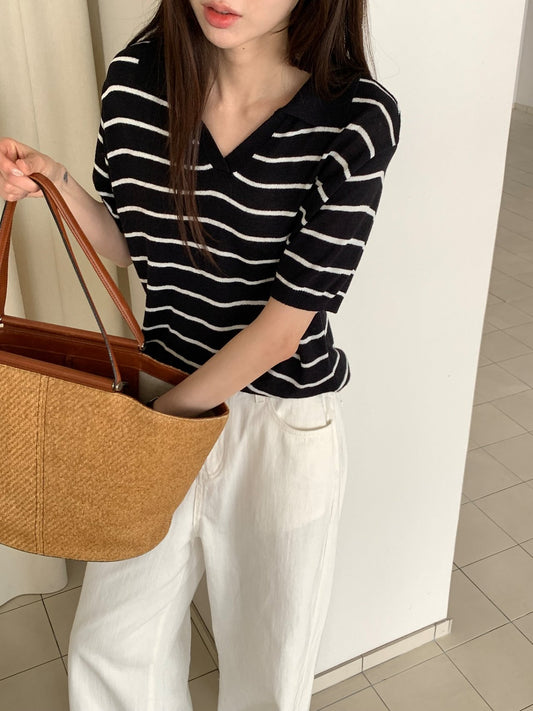 Linen striped knit top