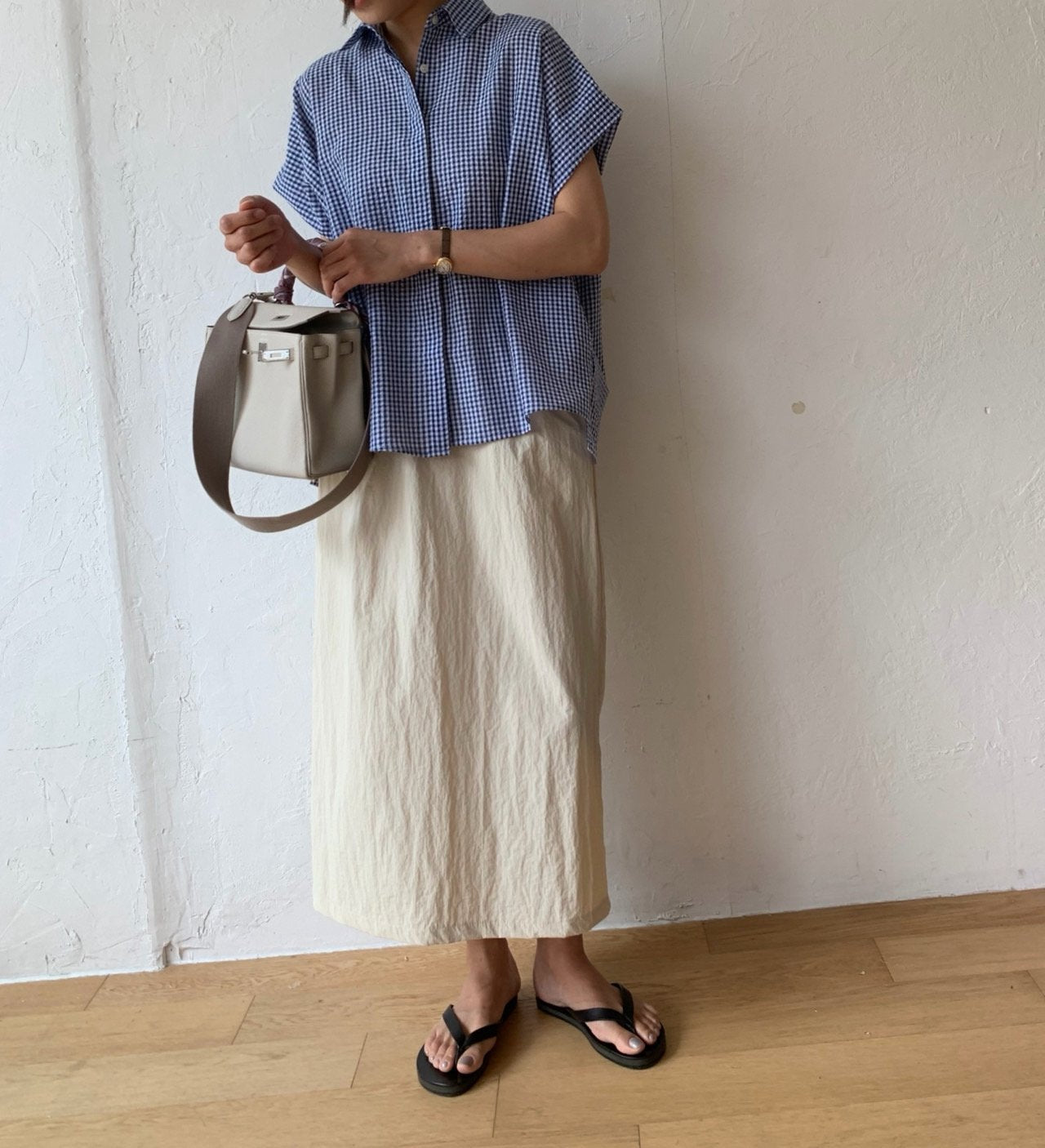Seersucker batwing sleeves shirt