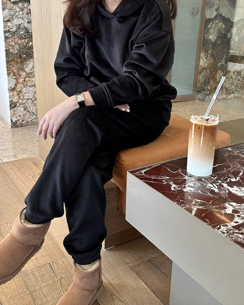 (F/W) Ribbed velour hoodie set