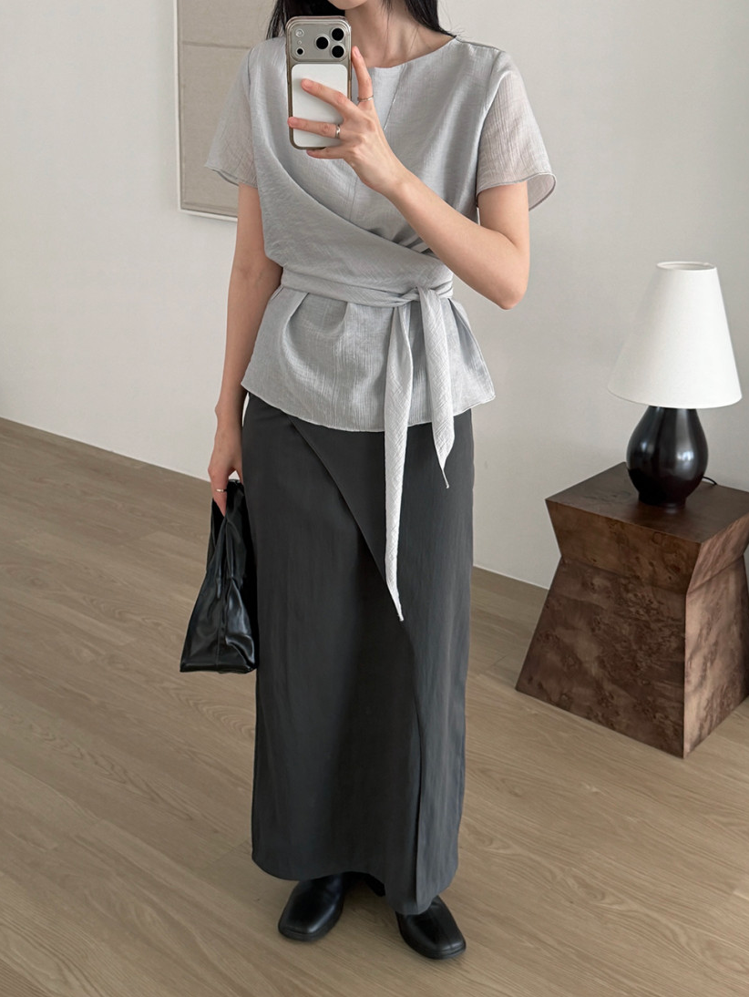 Waist sash blouse