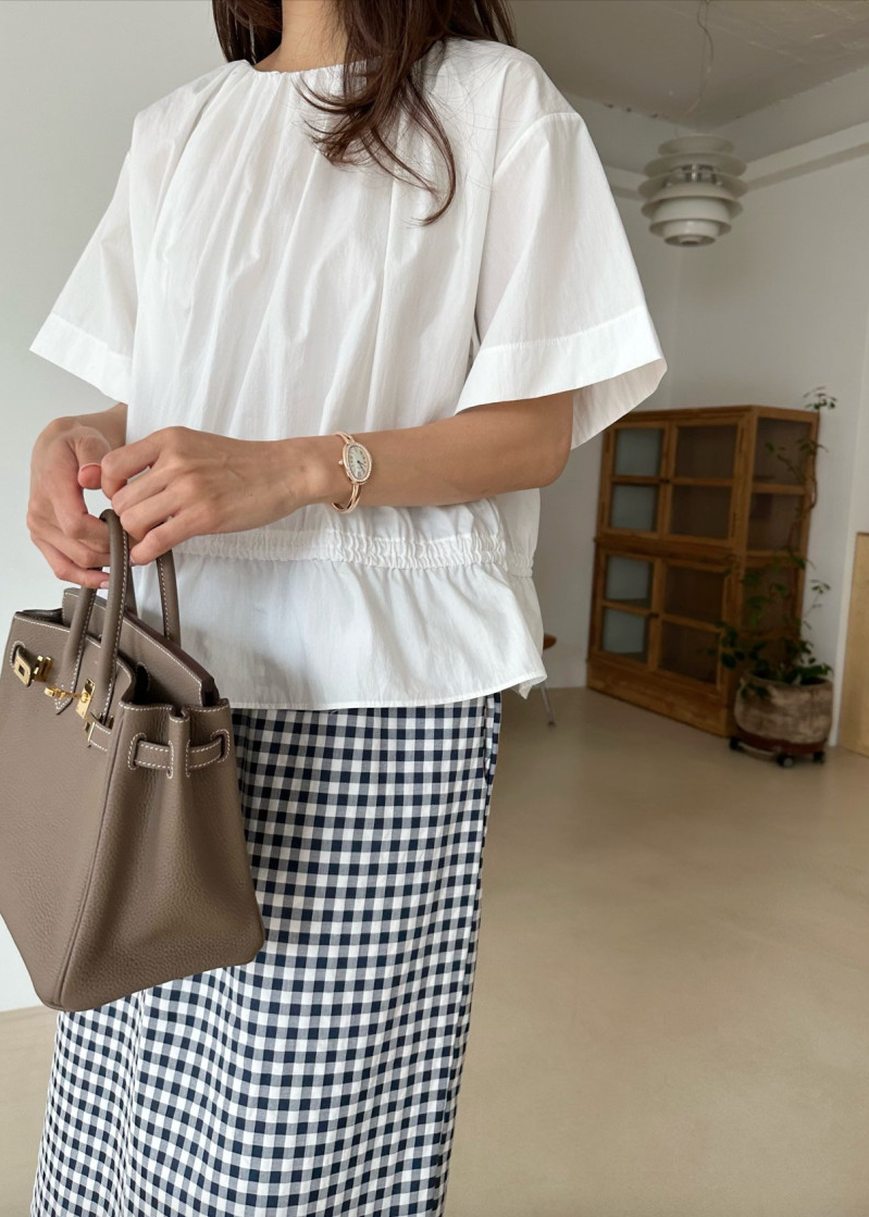 Shirring neckline blouse