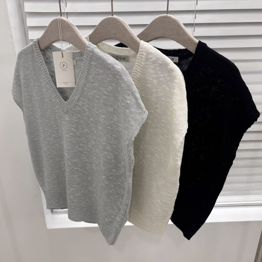 V neck slub knit top